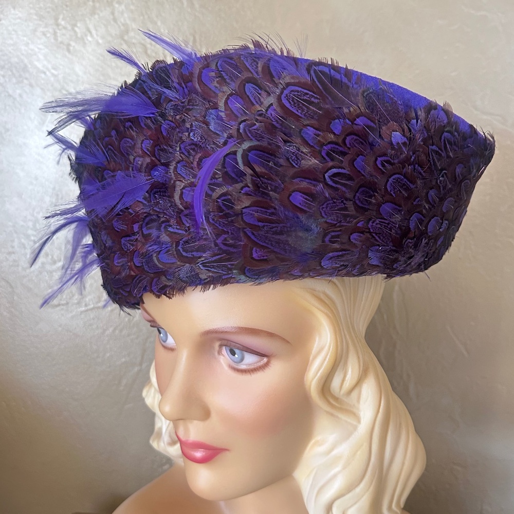 COLLECTIBLE JACK MCCONNEL PURPLE FELT/FEATHERS WIDE BRIM HAT - Picture 10 of 16